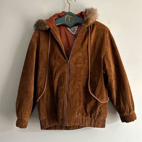 Marvin Richards Genuine Leather Fur Collar Coat Jacket Sz L - Picture 1 of 7